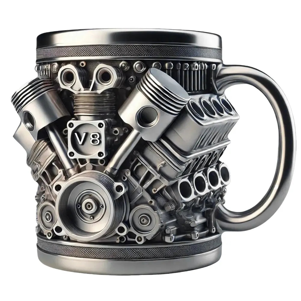 Unique Car Engine Coffee Mug 3d Engines Design Tea Cup Stainless Steel Cocktail Mug 450ml Capacity Tea Cup Car Enthusiast Gifts