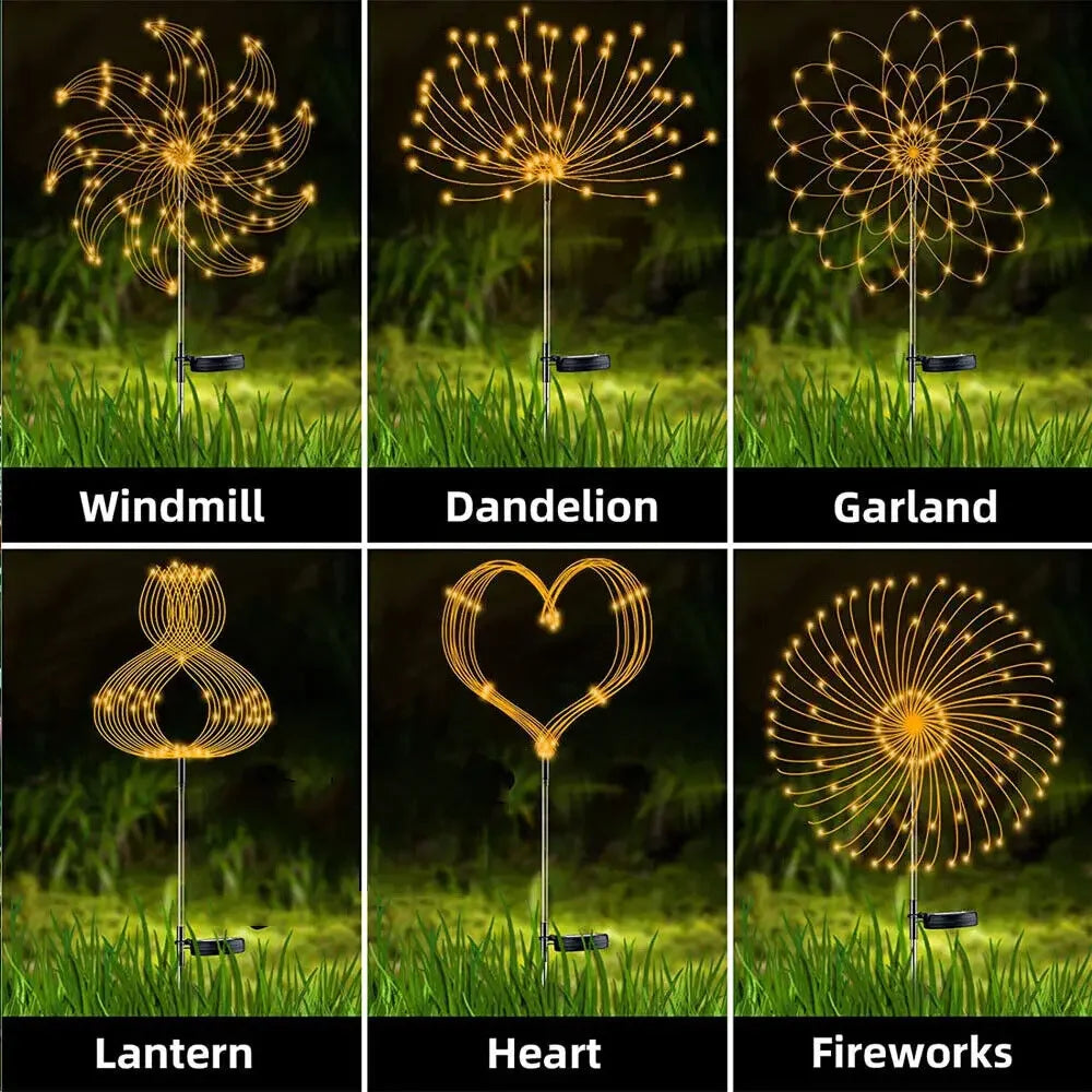 LED Solar Firework Lights Outdoor Dandelion Lawn Lamp