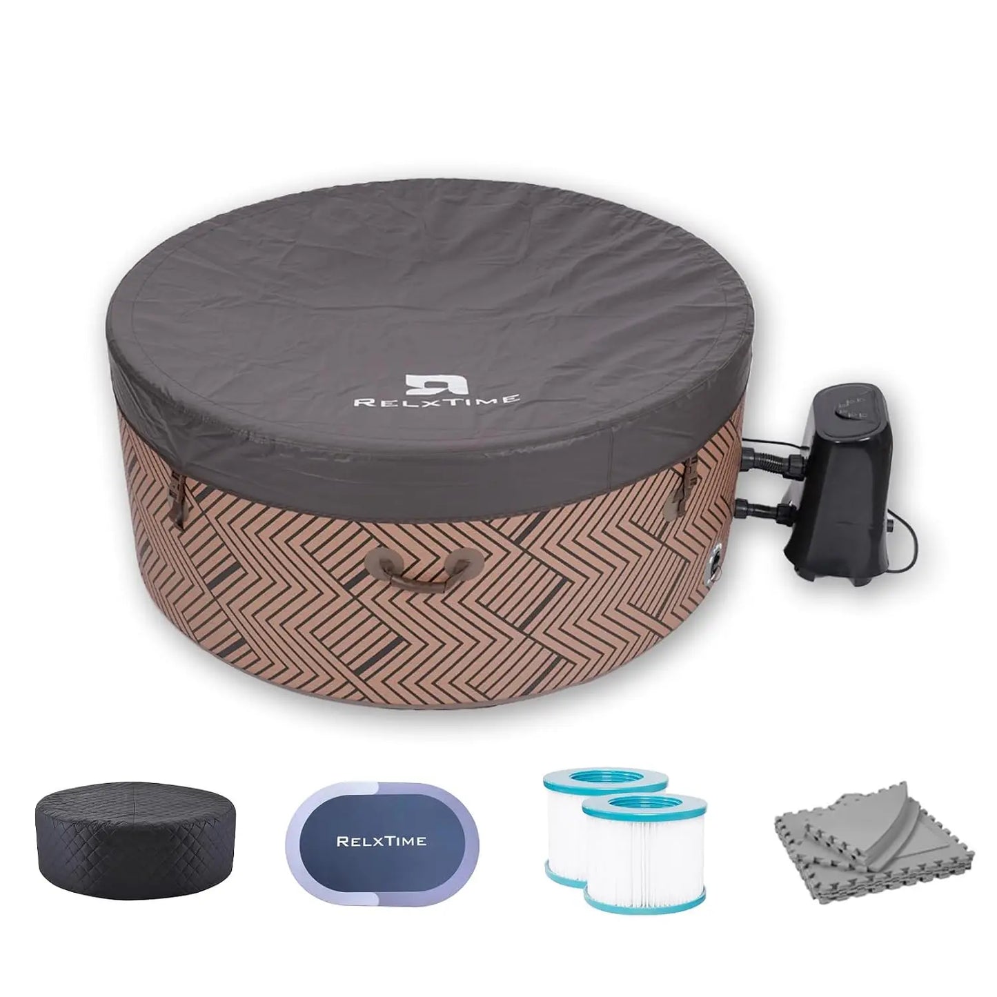 Inflatable Hot Tub 4-6 Person, Portable - Energy Efficient Cover, 130 Air Jets with Heater Pump