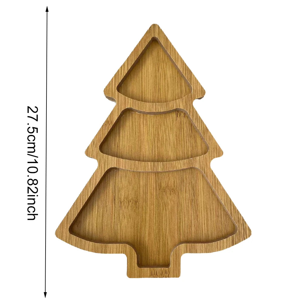 Wooden Serving Tray Santa Tree Shape Sushi Plate Charcuterie