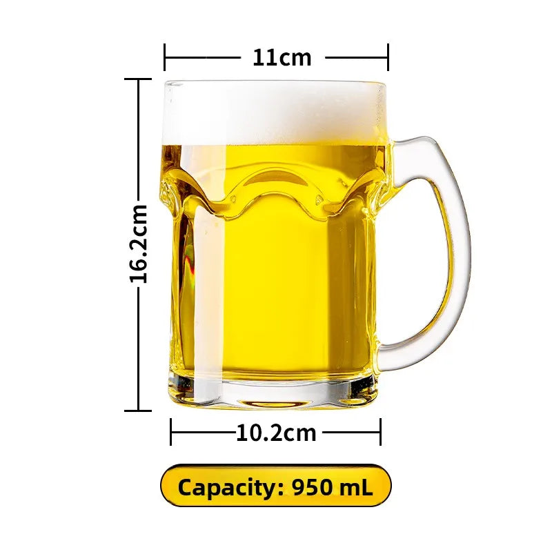 Large Capacity Beer Glass with Handle High End Glass Drinking Cup