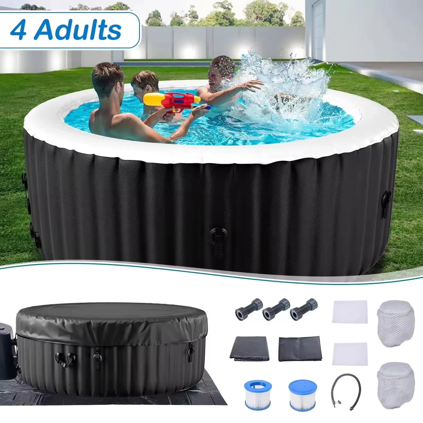 2-4 Person Inflatable Hot Tub, Round Portable Hot Tub,