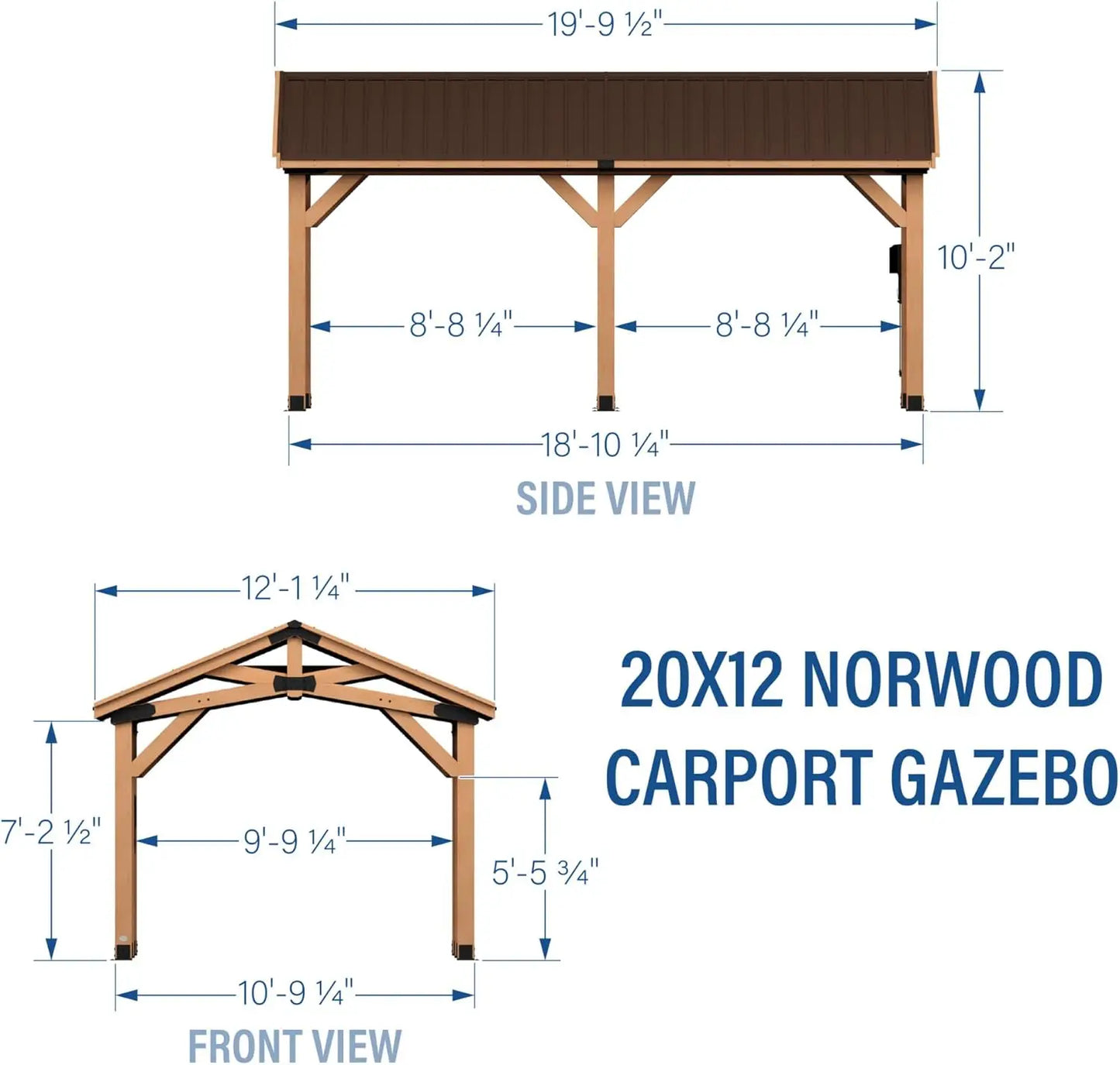20 ft. x 12 ft. All Cedar Wooden Carport Pavilion Gazebo