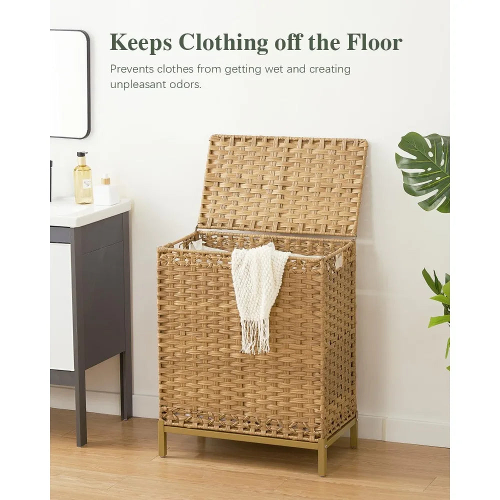 Laundry Hamper with Lid, 112 L Handwoven Rattan Wicker