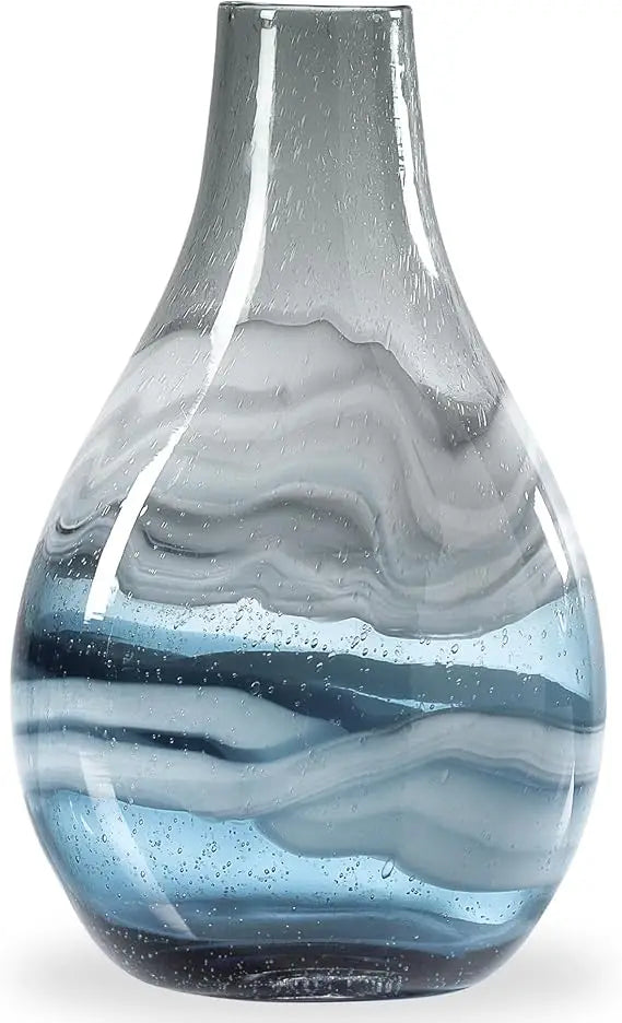 Glass Vase  - 14 Tall Large Blue Glass Vase