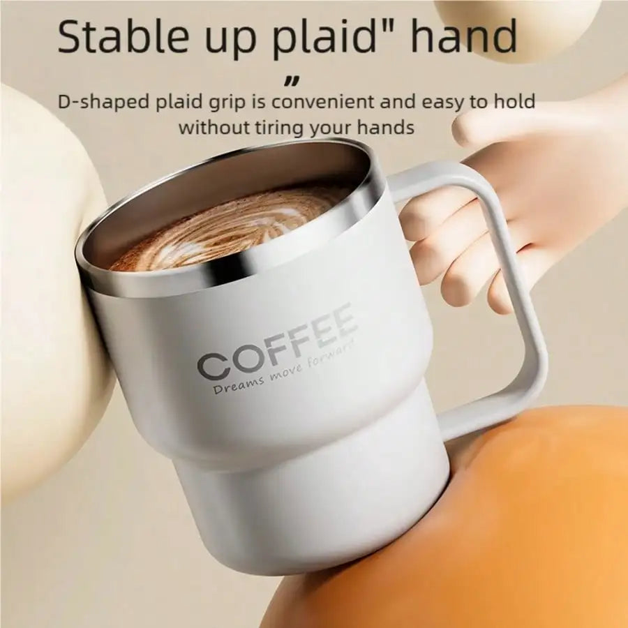 1pc 400Ml 304 Stainless Coffee Cup - Double-Wall Insulation & Spill-Proof Lid