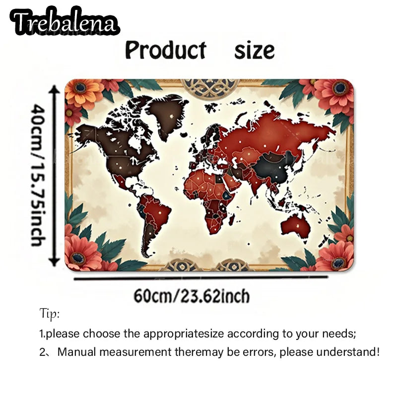 1pc Welcome Door Mat World Map Floral Border Area Rug