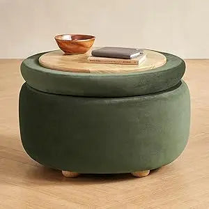 Luna Round Ottoman with Storage and Tray, Round Coffee Table