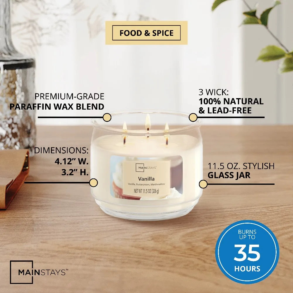 Vanilla Scented Glass Jar Candle 3 Wick 11.5 Ounce 2 Pack