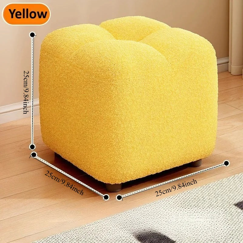 Lambs Wool Small Pouf Stool - Plush Sitting Cushion for Sofa