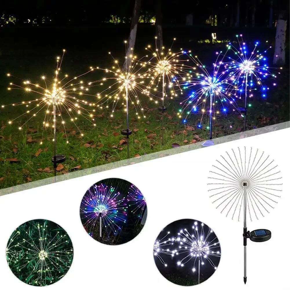 LED Solar Firework Lights Outdoor Dandelion Lawn Lamp