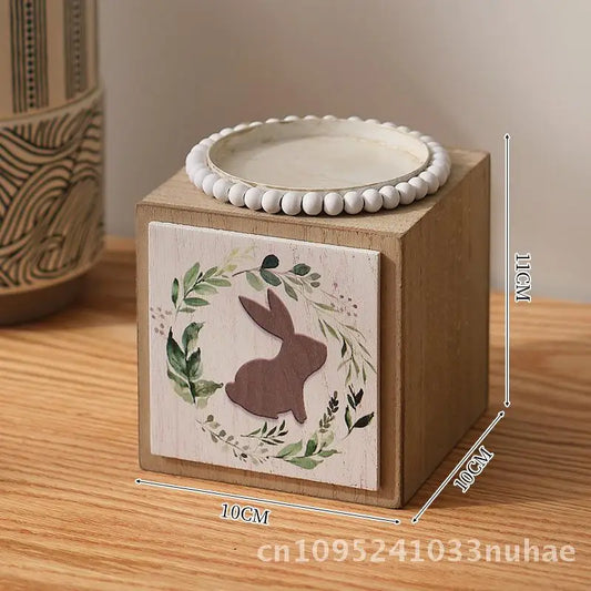 Artistic Wooden Square Candlestick  Little Grass Rabbit