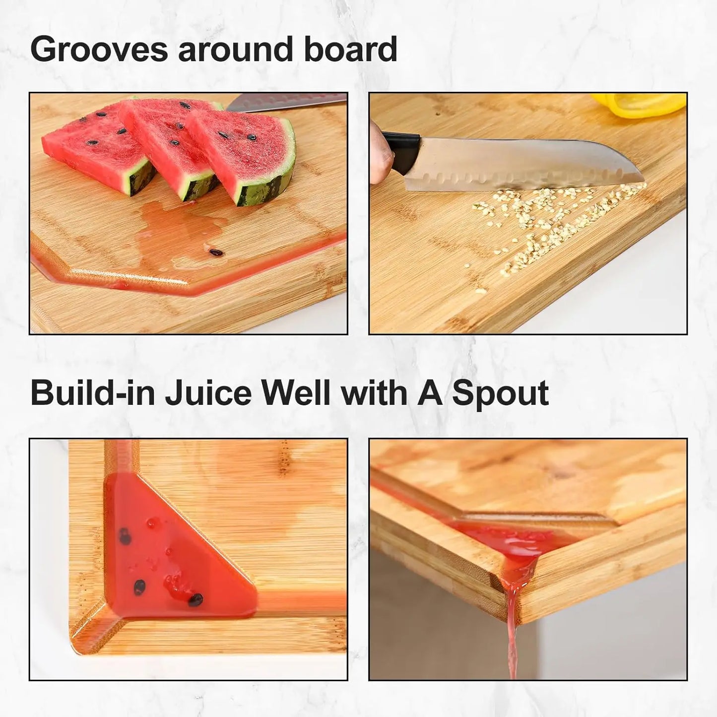 Extra Large Bamboo Cutting Board with Handle and Juice Groove