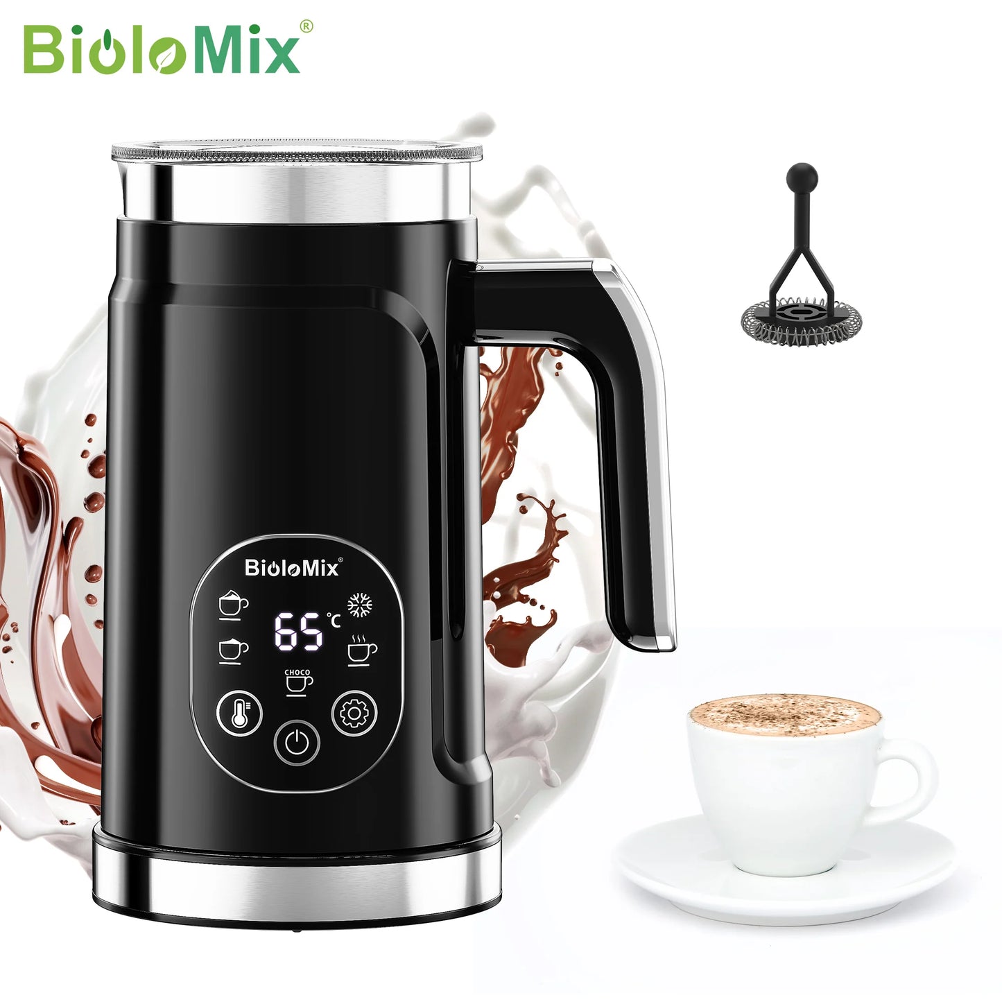 BioloMix 5-in-1 Milk Frother with Upgraded LED Display Touch Screen