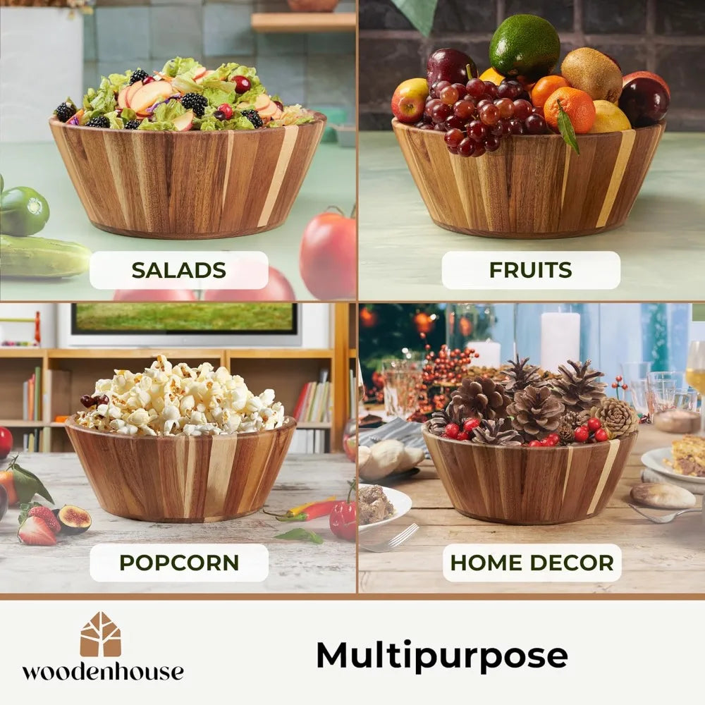 Wooden Bowls, Wooden Salad Bowl Set of 3 - Round