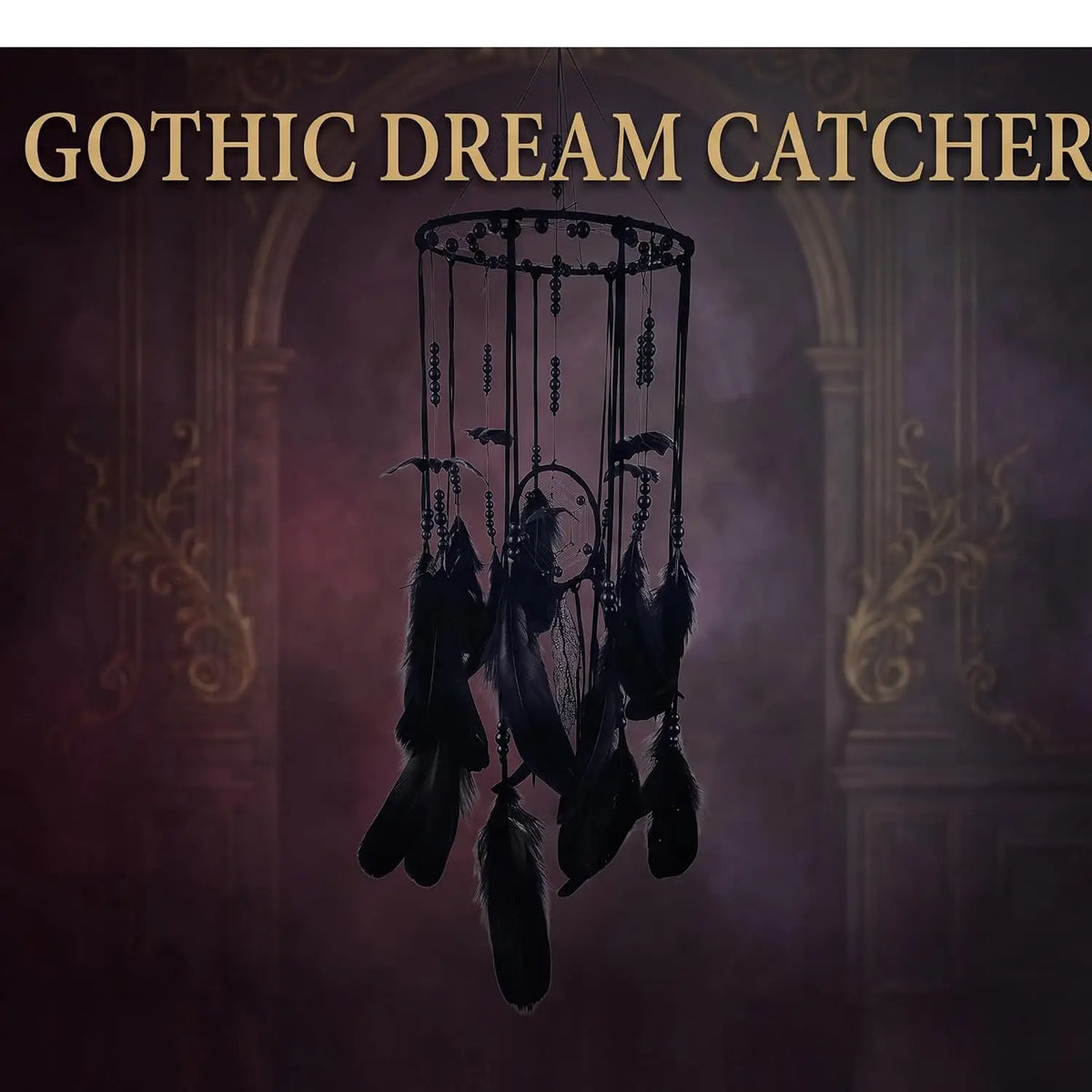 Halloween Gothic Black Dreamcatcher with 5 Bat Ornaments