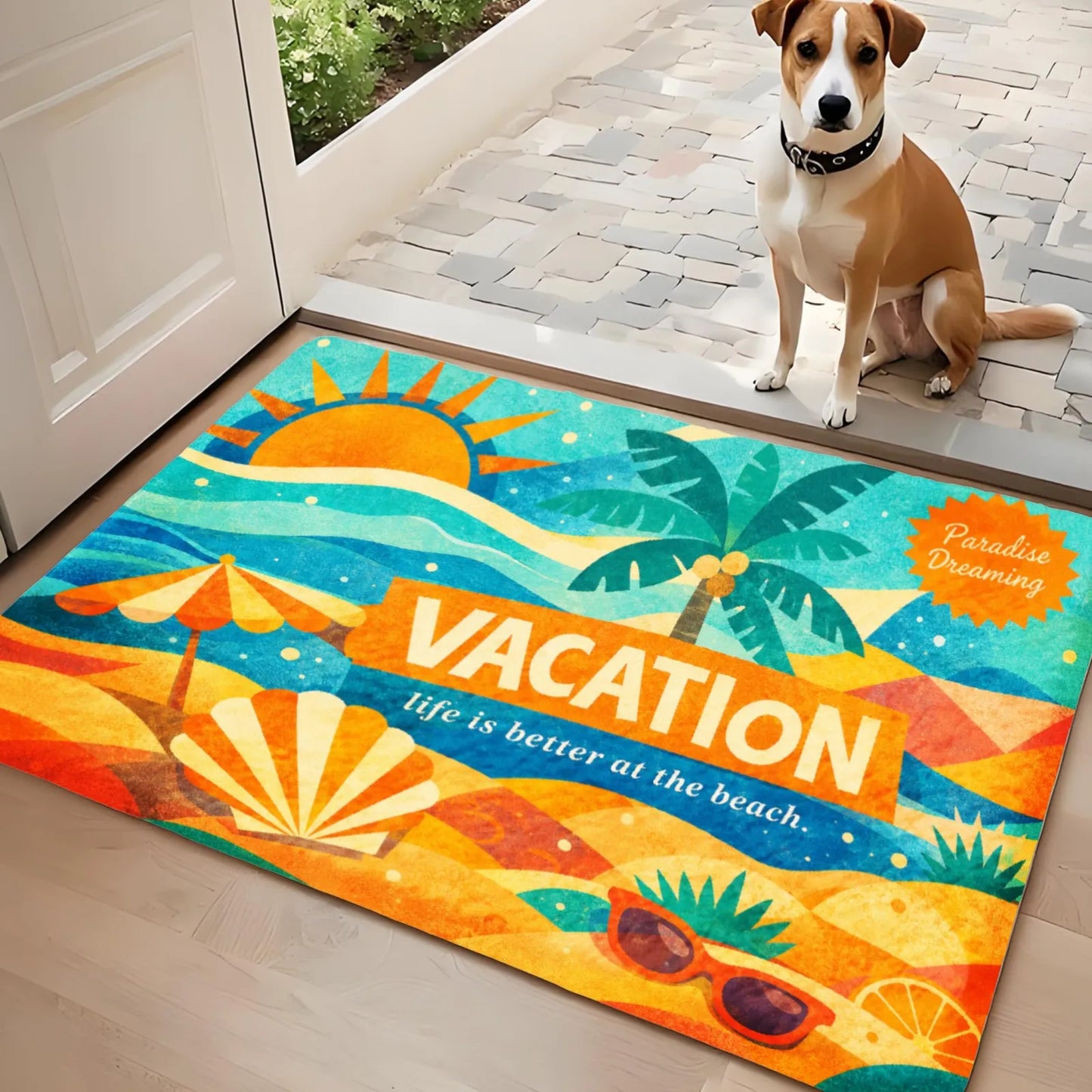 3PCS Kitchen Rugs, Palm Tree Sun Sunglasses Wave Dining Mat