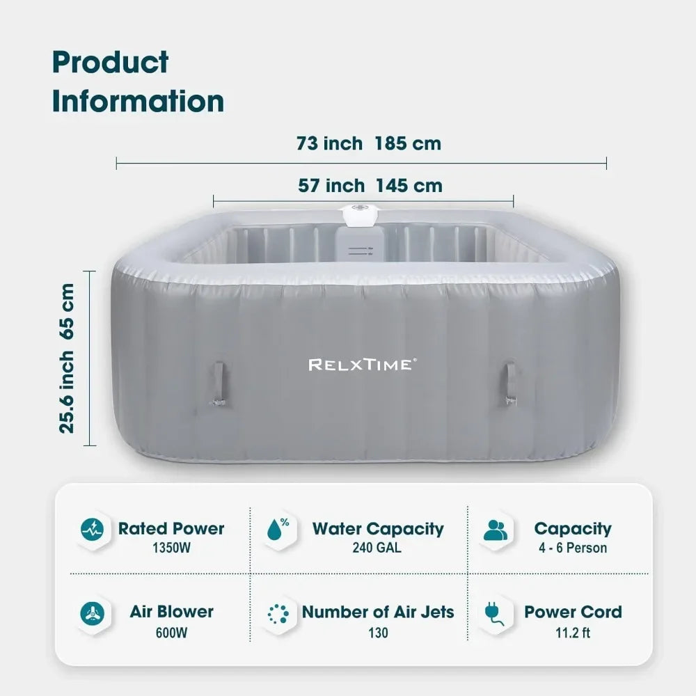 Inflatable Hot Tub 4 To 6 Person, Blow Up Spa Square