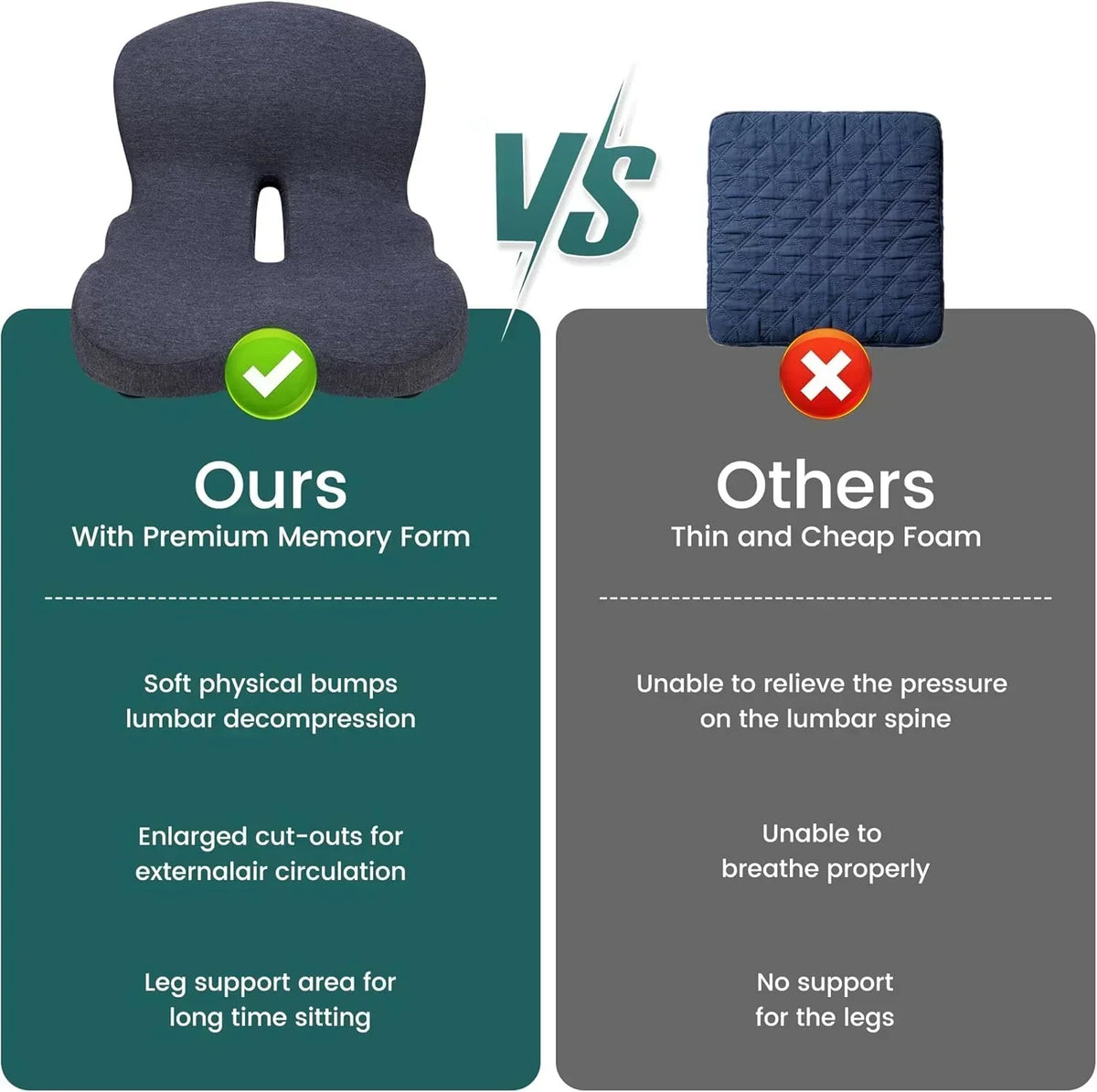 L-Shaped Memory Foam Seat Cushion with Fixing Strap,
