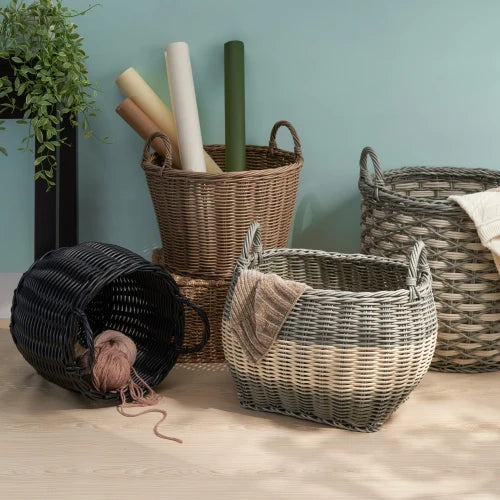 Brown  Woven Resin Wicker Basket 16x10.5x16 Inches
