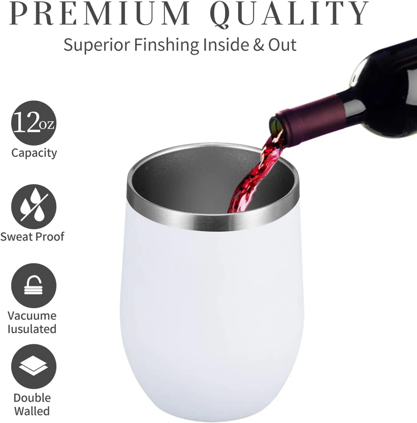 12oz/8 Pack Wine Tumbler Glasses with Lid Stemless Double Wall