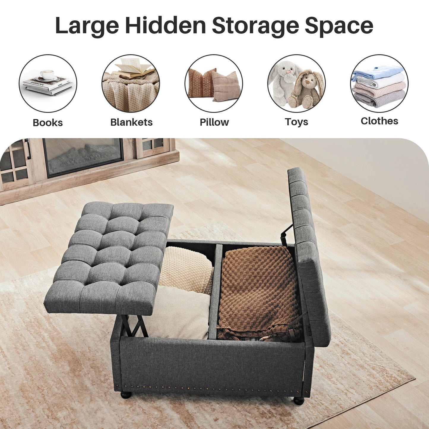 35" Large Square Storage Ottoman Bench