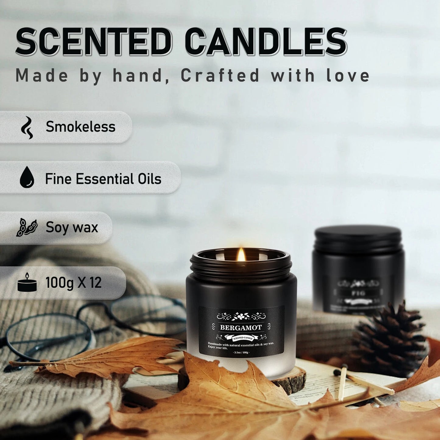 12 Pieces of Gradient Black and White Scented Candles,