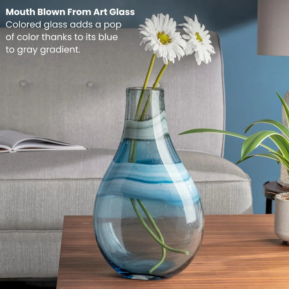 Glass Vase  - 14 Tall Large Blue Glass Vase