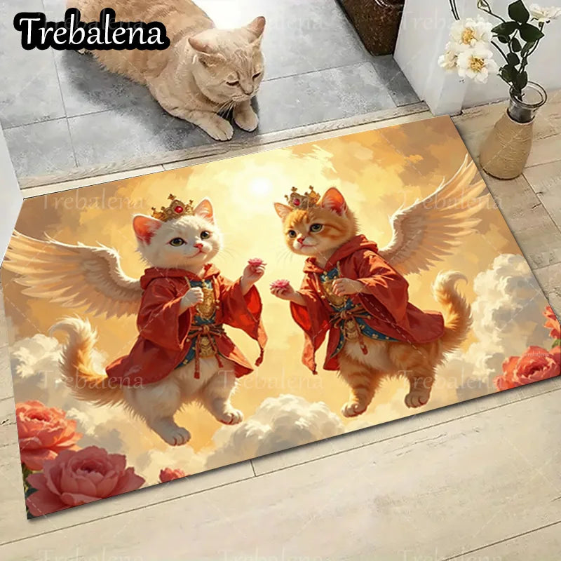 1pc Welcome Door Mat Adorable Angel Cats Doormat