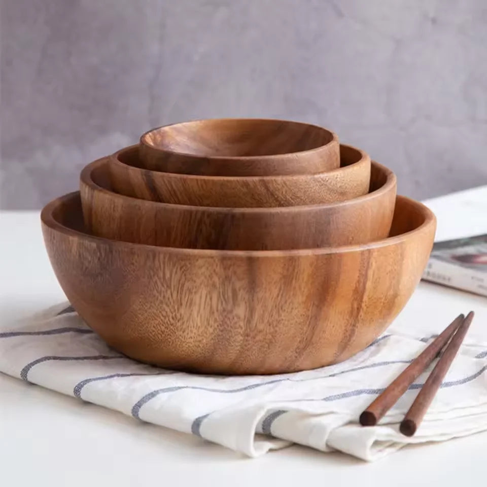 Salad Bowl Home Decor Bowl Solid Acacia Wood Basin Large