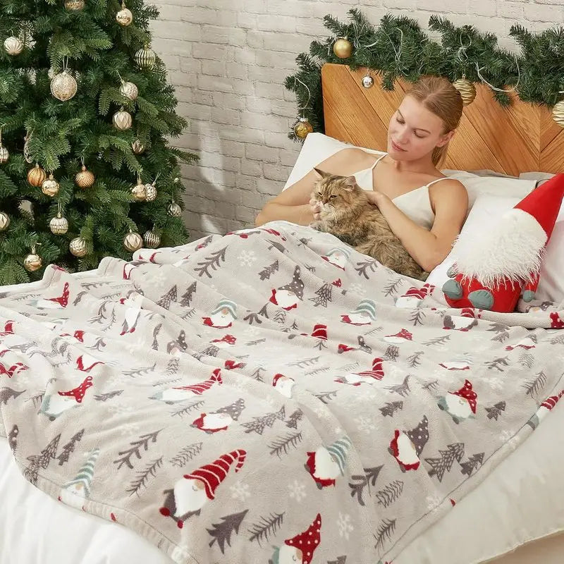 Flannel Blanket Pine Tree Snowflake Winter  Throw Blanket