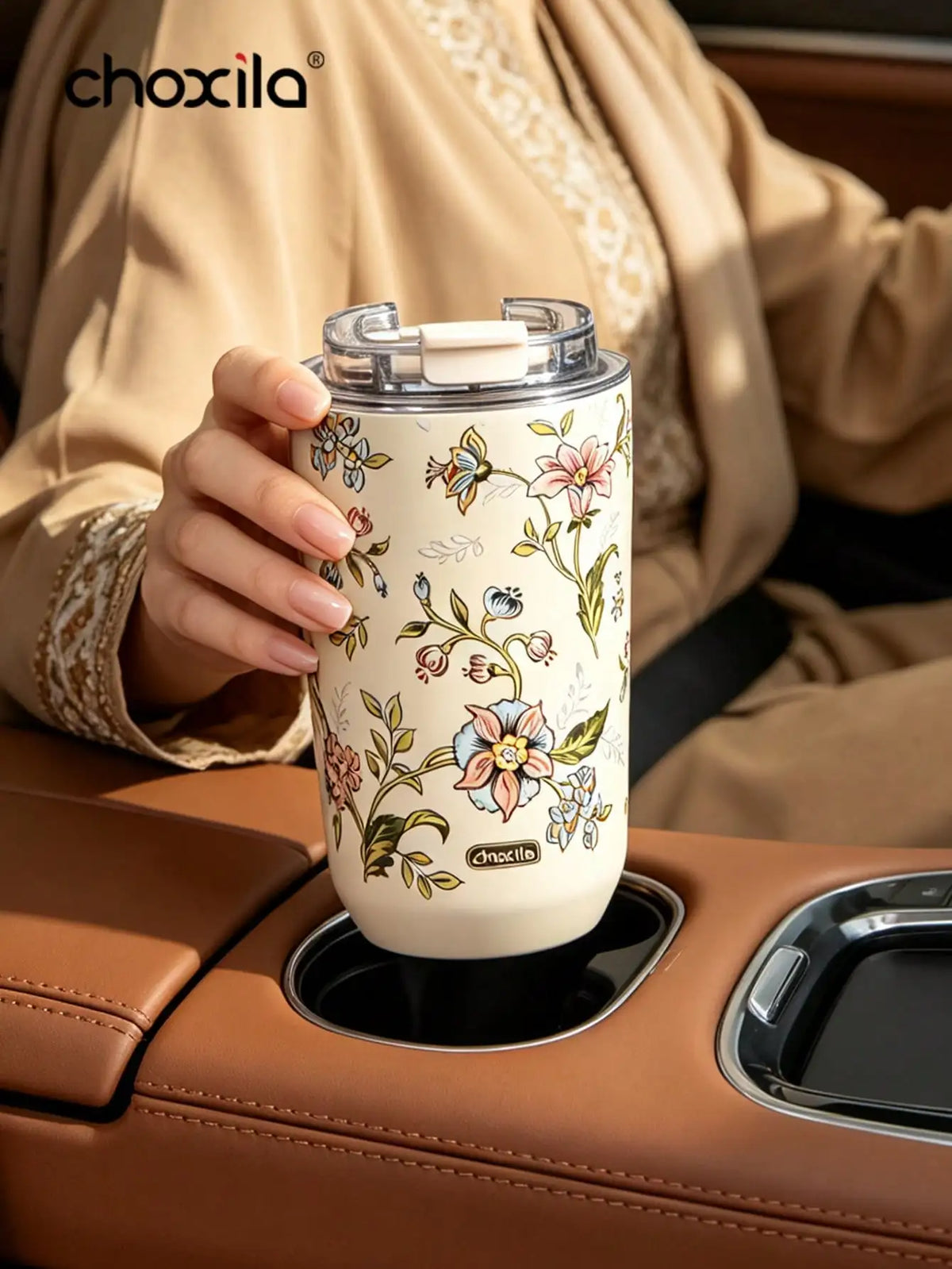 1pc Vintage Floral Print 380ml Stainless Steel Insulated Coffee Mug