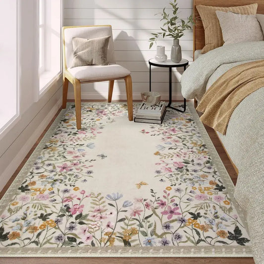 Washable 4x6 Rug for Bedroom, Floral Print Area Rug NonSlip