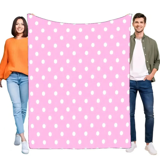 Pink Polka Dot Blanket Soft Cozy Sofa Throw Lightweight