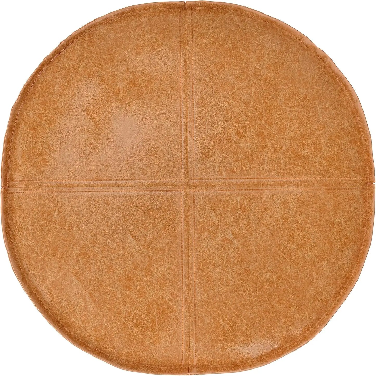 Round Pouf In Distressed Brown Vegan Faux Leathe