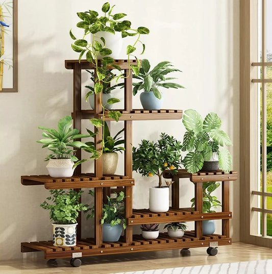 6 Tier Wood Plant Stand Vertical Carbonized Indoor - Outdoor