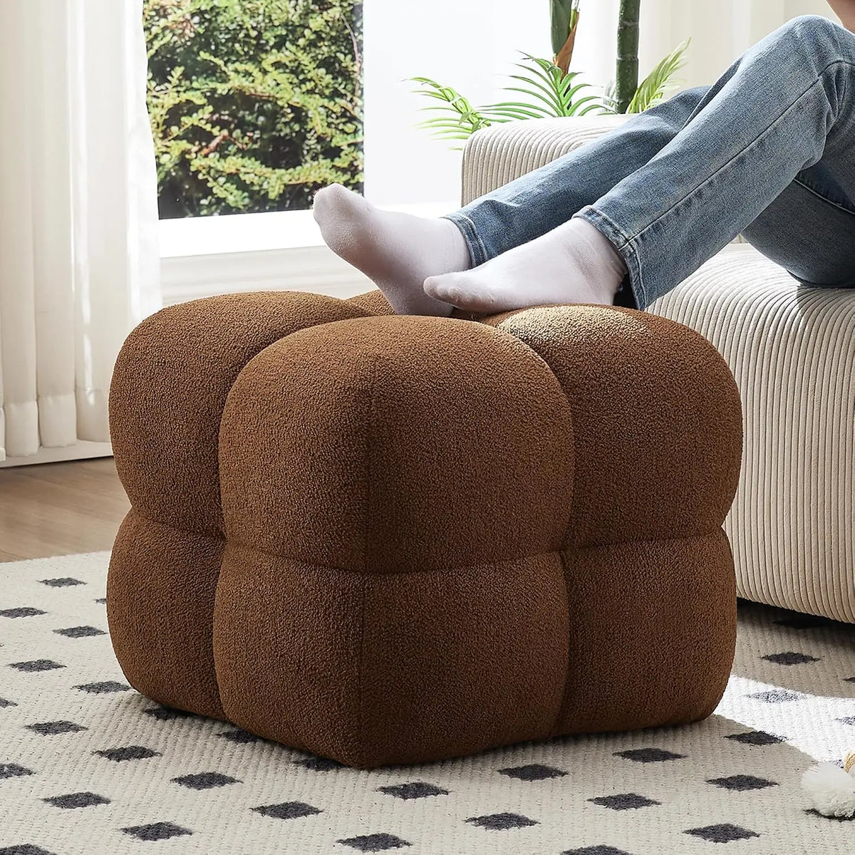 Fuzzy Ottoman Square Sherpa Pouf Tufted Boucle Fabric
