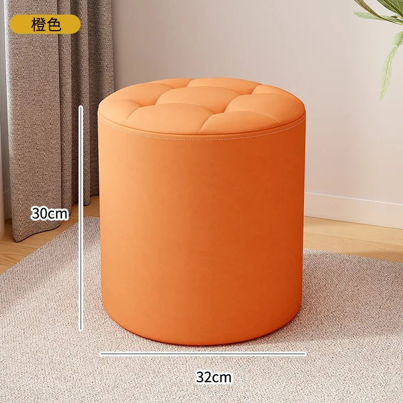 Round Ottoman Stool, PU Leather Footrest with Non-Slip Base