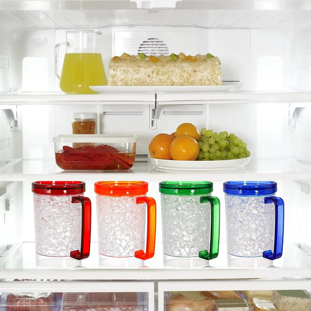 Freezer Beer Mugs, 4 Pack Double Wall Gel Frosty Freezer Ice Mugs