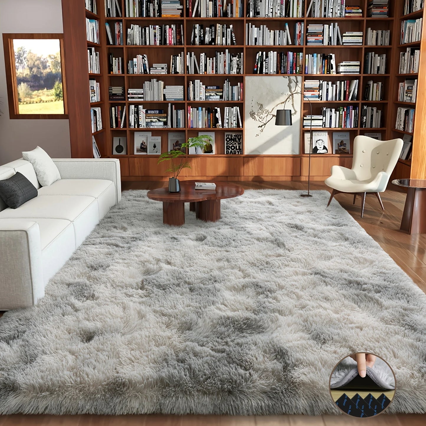 Fluffy tie-dyed gray carpet, upgraded non-slip home  carpet.