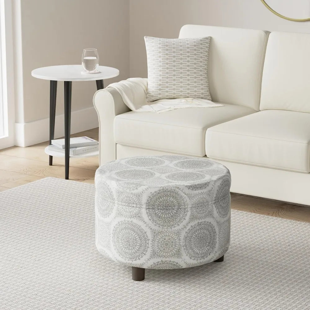 Upholstered Round Storage Ottoman (Grey Medallion)