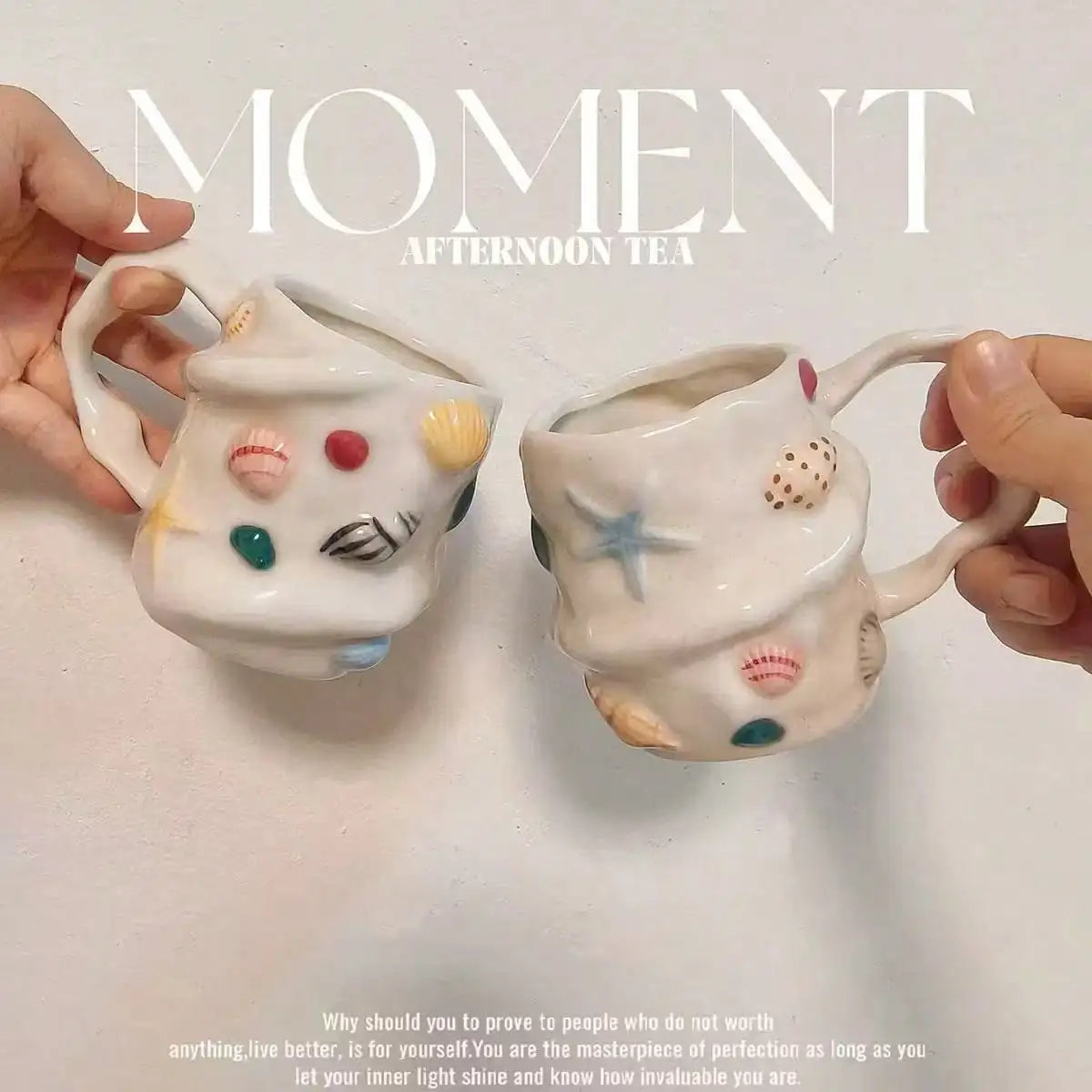 Handmade Ceramic Mug With 3D Shell Design -