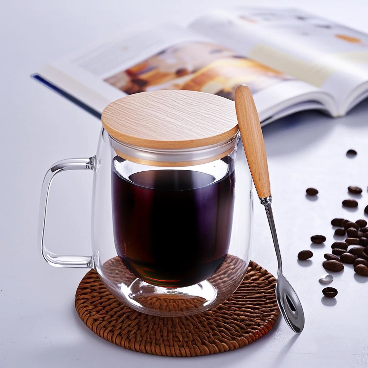 4pcs 350ml/11.67oz glass cups, transparent double-layer coffee cups