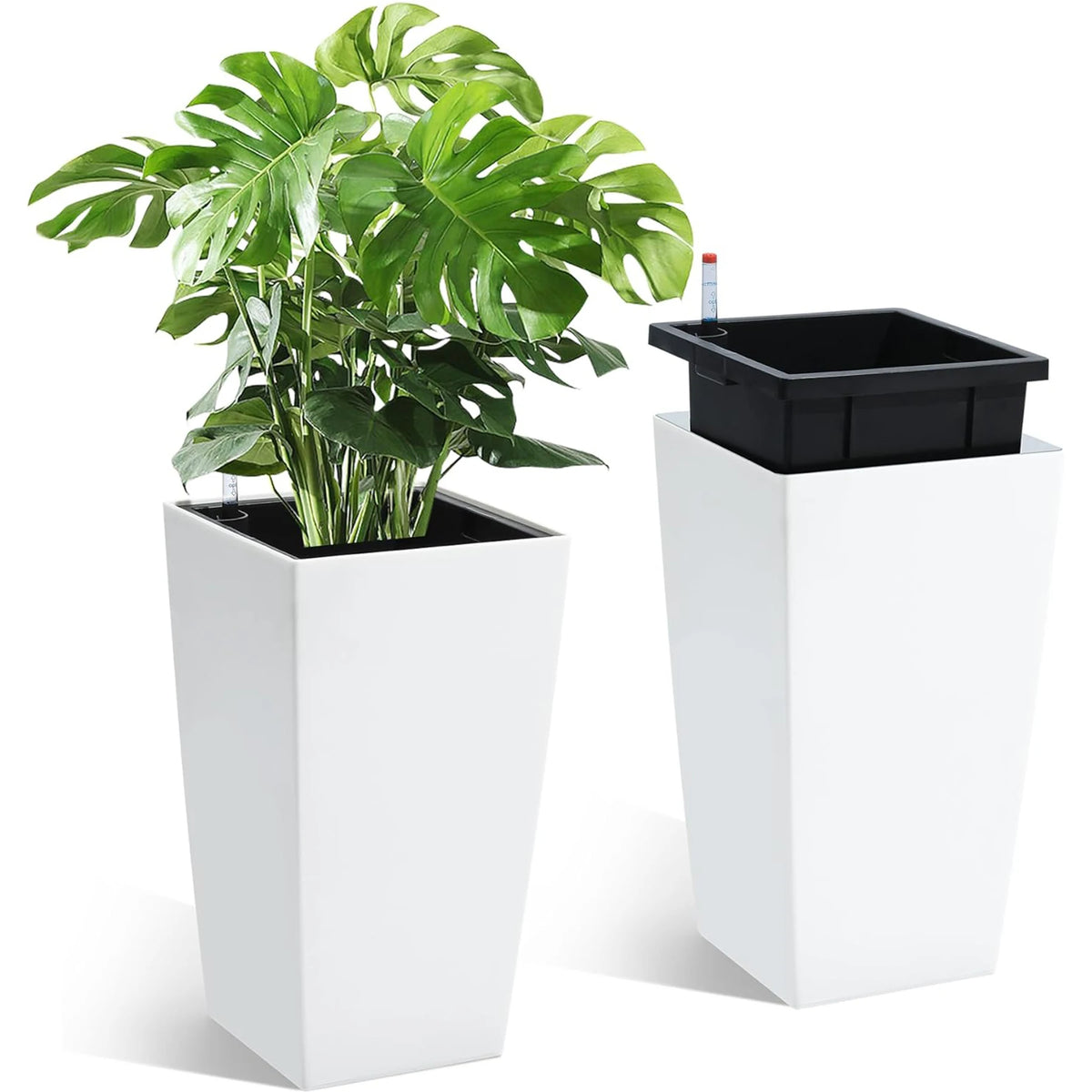15.7"/22.5" Tall Planters Set Of 2, Self Watering With Drainage