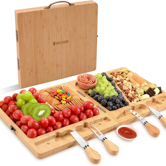 Bamboo Charcuterie, Folding Cheese Board with Knife Set