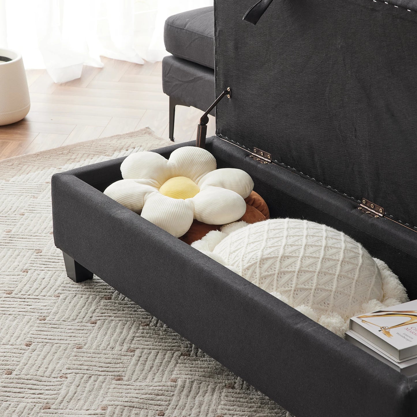 Storage Ottoman Bench, 51-inch Large Tufted Foot Rest