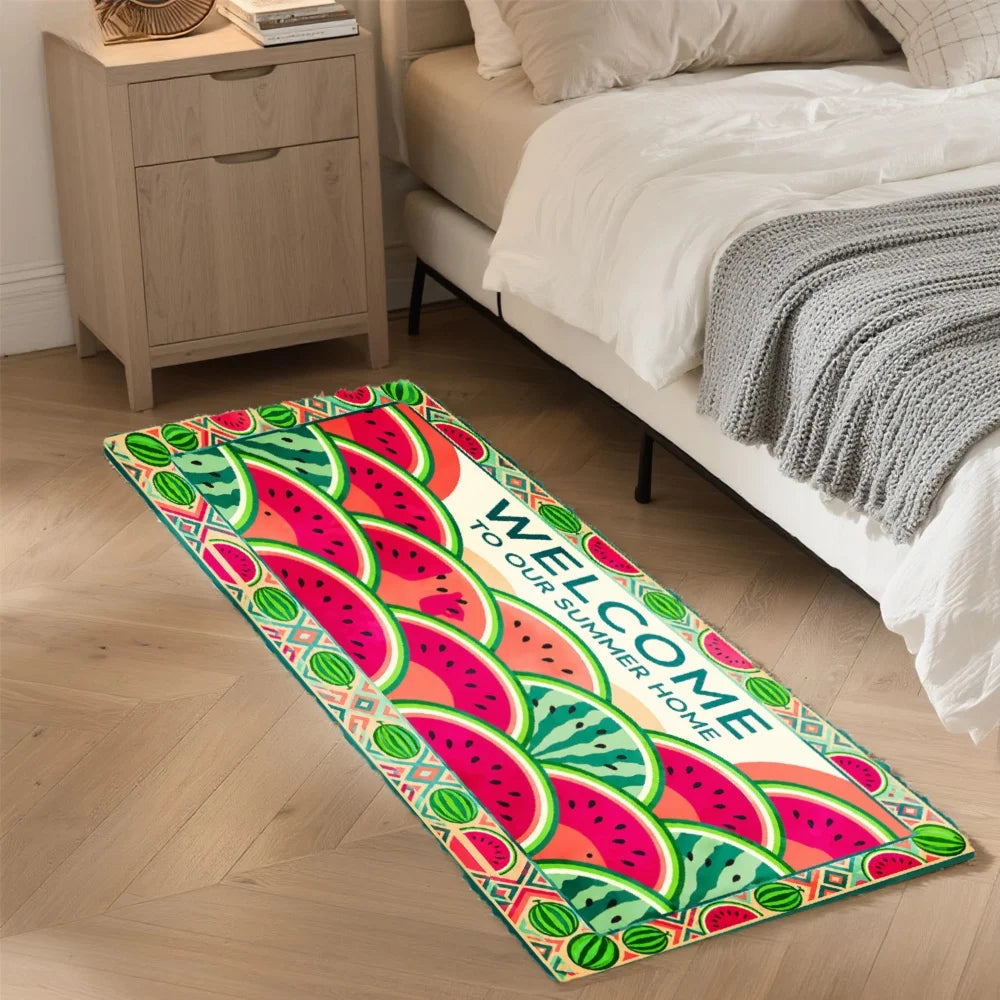 3PCS Mat Set,  Watermelon Pattern  Welcome Text Rug.