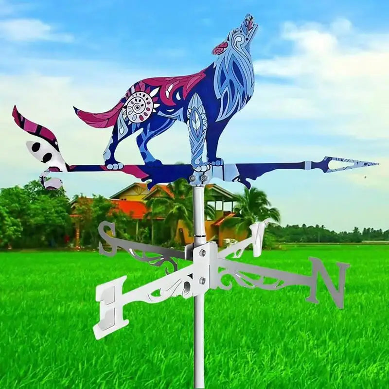 Wolf Rooster Weathervane Metal Weathervanes Wind Spinner
