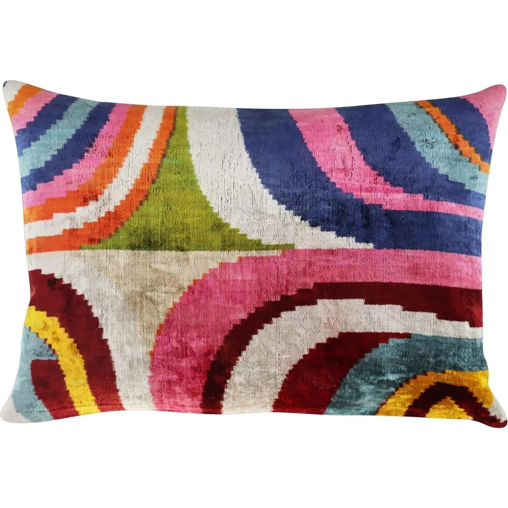 Colorful Silk Velvet Throw Pillow - 16x24 Inches,