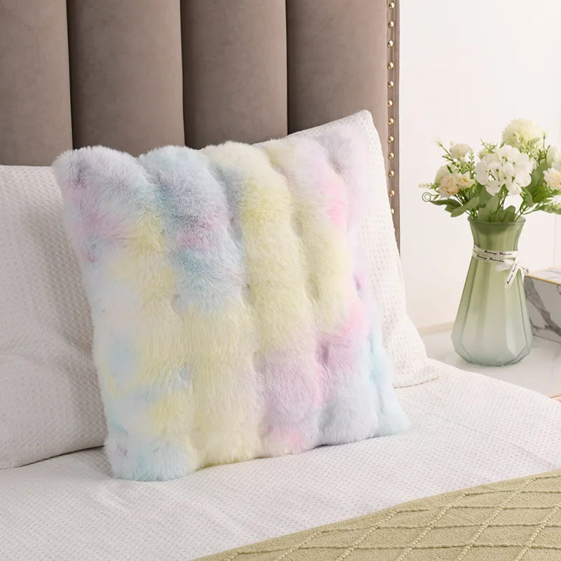 Imitation Rabbit Plush Pillow  Living Room Sofa Pillow  Bedroom Bay Window Solid Color Cushion  Bubble Velvet Bedside Mat